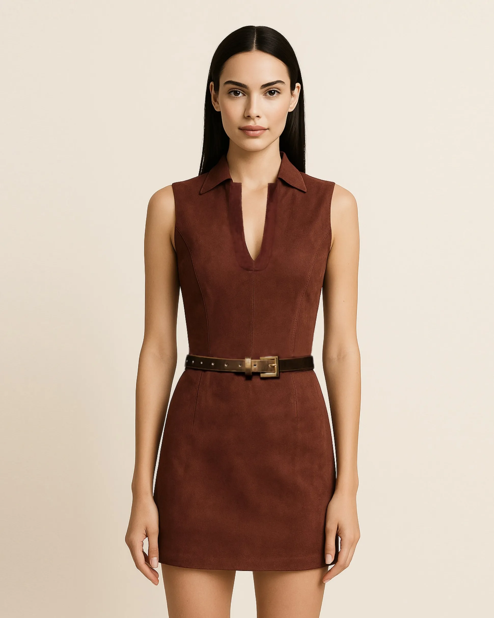 Ariana Sleeveless Suedes Mini Dress - Burgundy