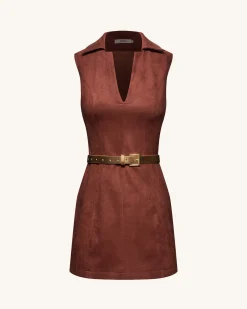 Ariana Sleeveless Suedes Mini Dress - Burgundy