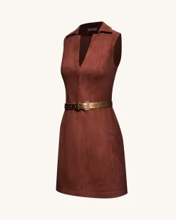 Ariana Sleeveless Suedes Mini Dress - Burgundy