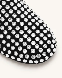 Athena Artificial Crystal Flat Mules - Black