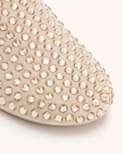 Athena Artificial Crystal Flat Mules - Beige