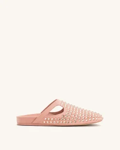 Athena Artificial Crystal Flat Mules - Pink Beige