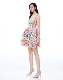 Aurora 3D Floral Embroidered Mini Dress - Pastel Multi