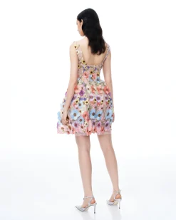 Aurora 3D Floral Embroidered Mini Dress - Pastel Multi