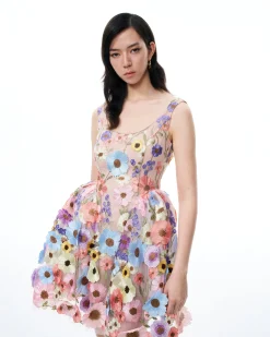 Aurora 3D Floral Embroidered Mini Dress - Pastel Multi