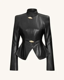 Autumn Metallic Conch PU Jacket - Black