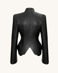 Autumn Metallic Conch PU Jacket - Black