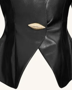 Autumn Metallic Conch PU Jacket - Black