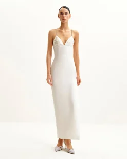 Ayliua Sweetheart-Neckline Rhinestones Embellished White Long Dress -