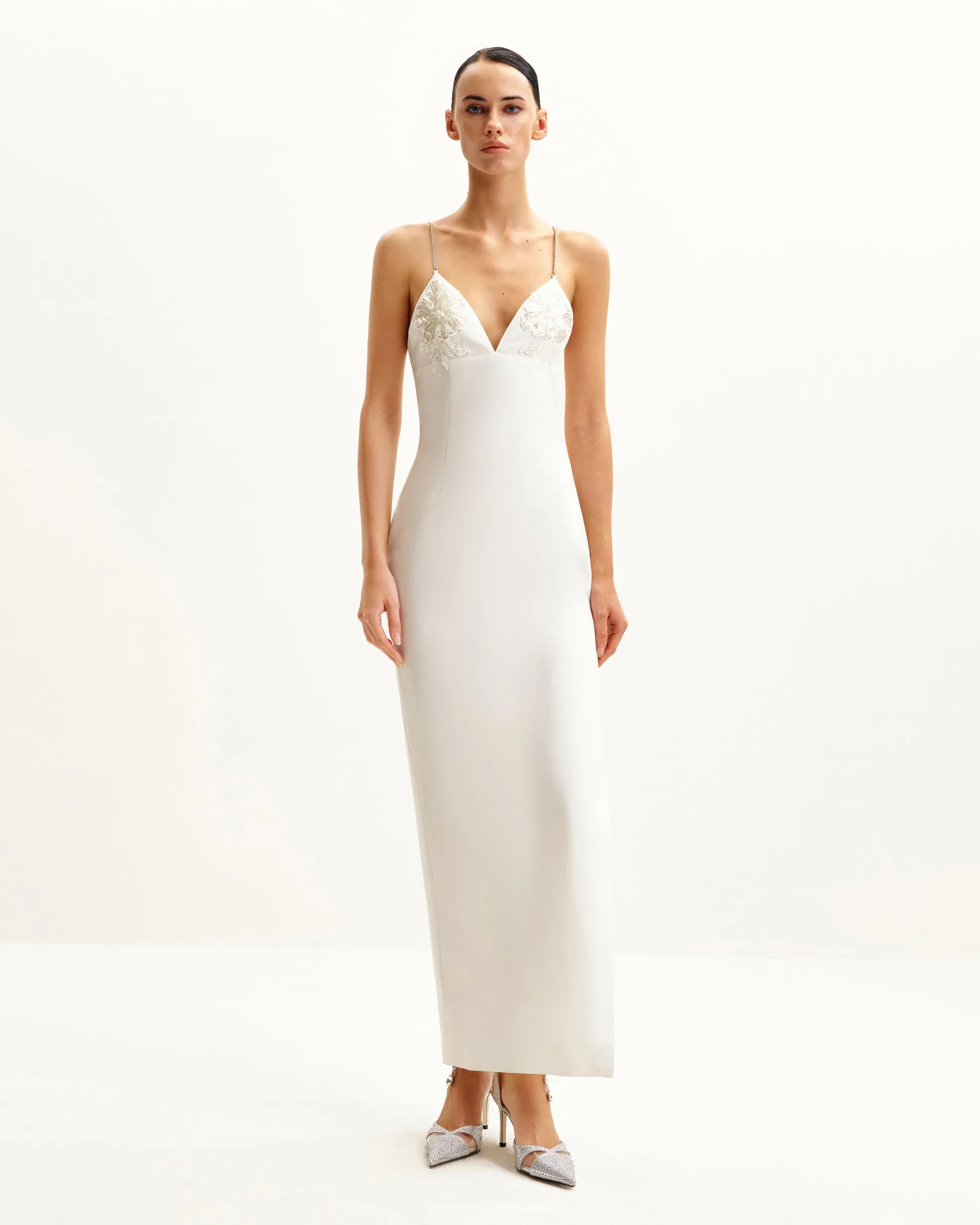 Ayliua Sweetheart-Neckline Rhinestones Embellished White Long Dress -