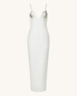 Ayliua Sweetheart-Neckline Rhinestones Embellished White Long Dress -