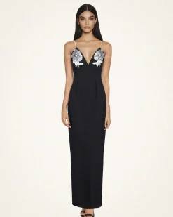 Ayliua Sweetheart-Neckline Rhinestones Embellished Black Long Dress -