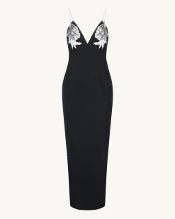 Ayliua Sweetheart-Neckline Rhinestones Embellished Black Long Dress -