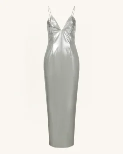 Ayliua Sweetheart-Neckline Rhinestones Embellished Silver Long Dress -
