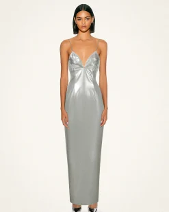 Ayliua Sweetheart-Neckline Rhinestones Embellished Silver Long Dress -