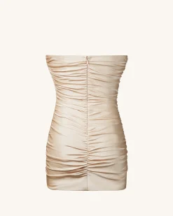 Bailee Apricot Floral Applique And Ruched Tube Mini Dress - Apricot