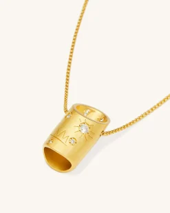 Bamboo Necklace - 18ct Gold Plated & White Zircon