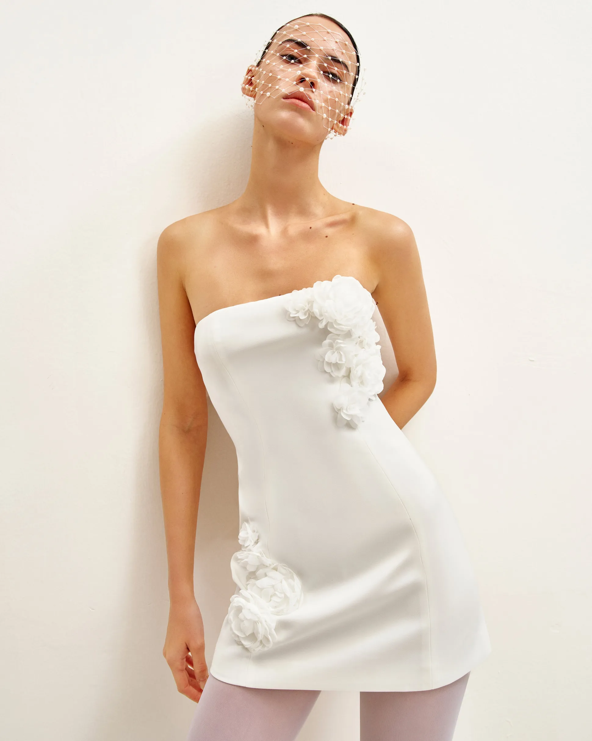 Blossoming Elegance Strapless Dress - White