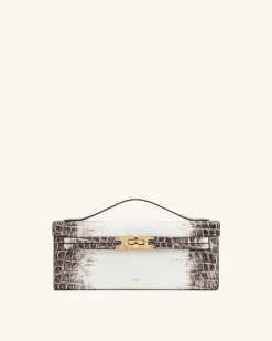 Bria Structured Top Handle Bag - White Croc