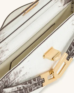 Bria Structured Top Handle Bag - White Croc