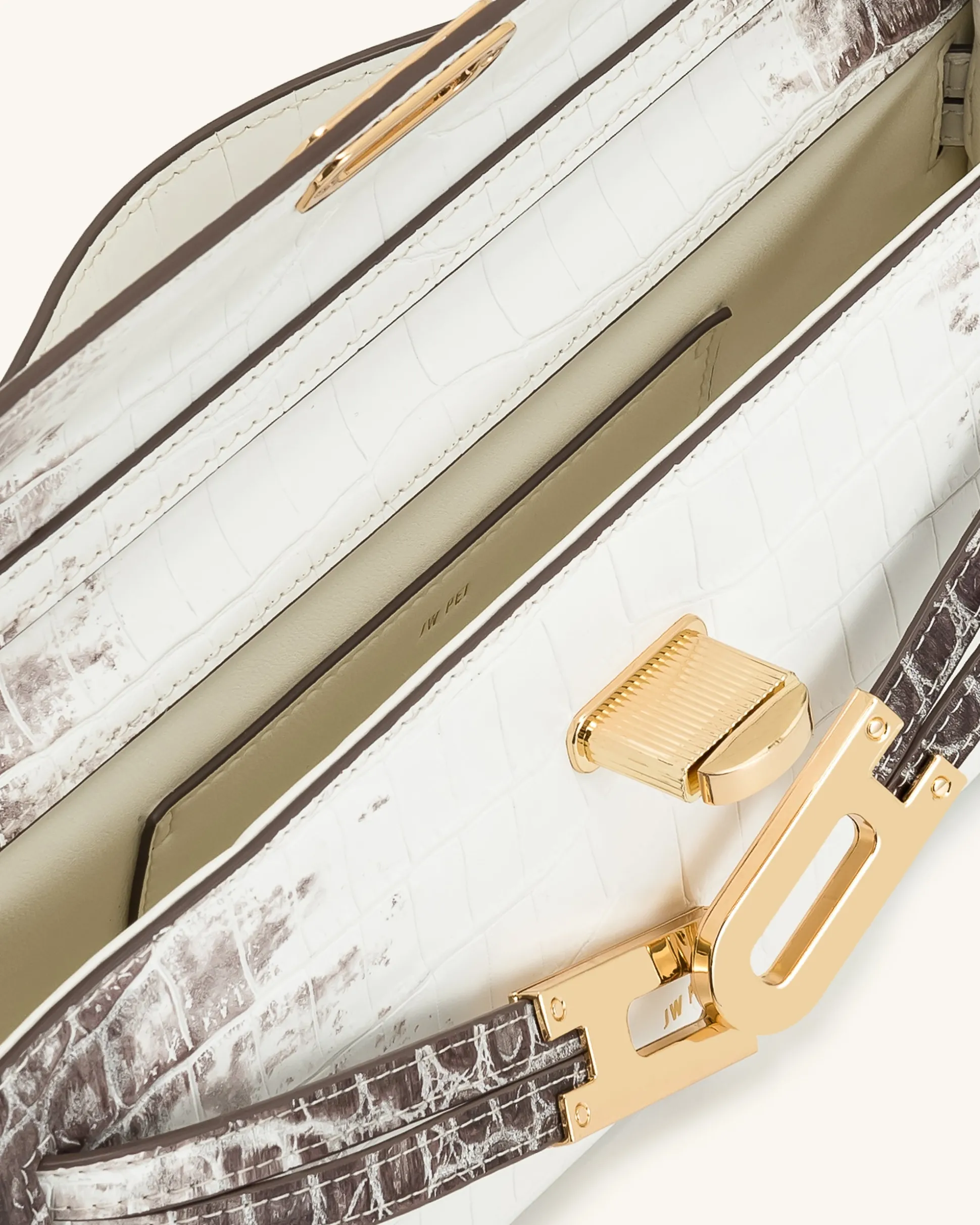 Bria Structured Top Handle Bag - White Croc