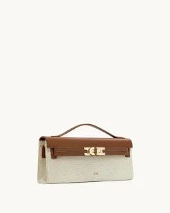 Bria Structured Top Handle Bag - Brown Canvas
