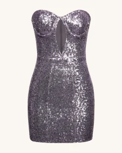 Brynlee Purple Sequinned Strapless Mini Dress - Purple