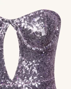 Brynlee Purple Sequinned Strapless Mini Dress - Purple