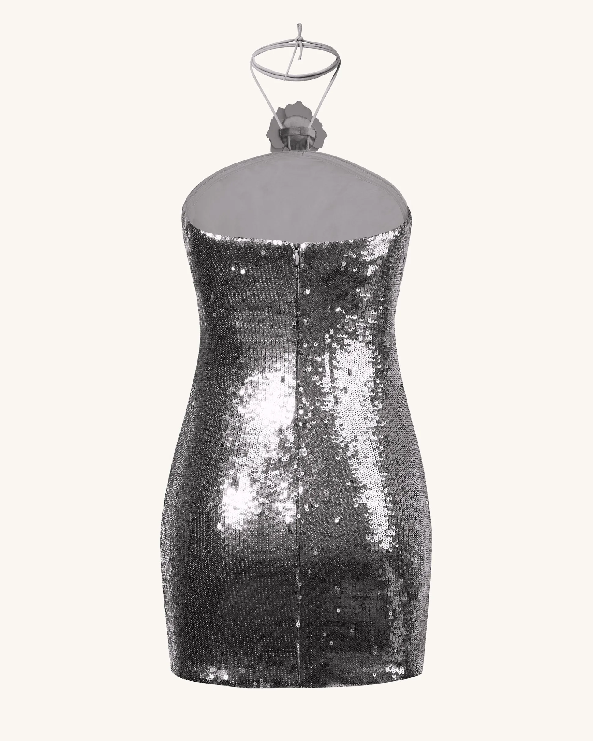 Burgundy Silver Sequinned Halter Mini Dress - Silver