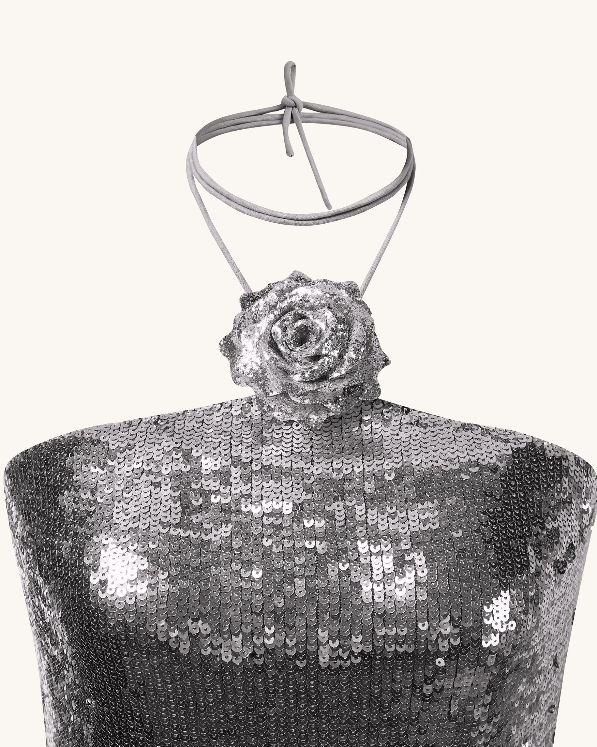 Burgundy Silver Sequinned Halter Mini Dress - Silver