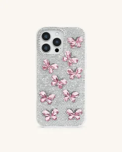 Butterfly Rhinestone Phone Case - White