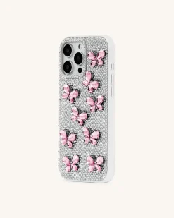 Butterfly Rhinestone Phone Case - White
