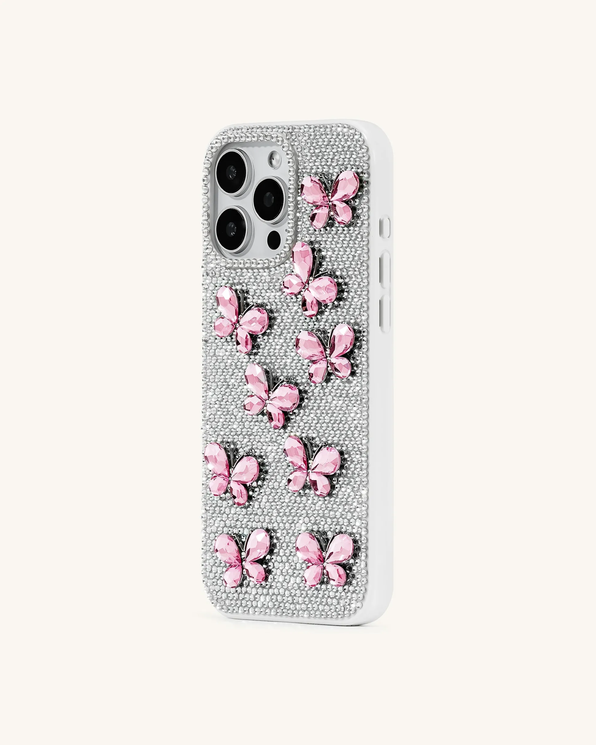 Butterfly Rhinestone Phone Case - White