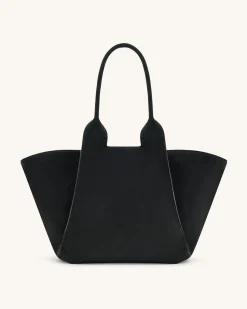 Cara Faux Suede Tote Bag - Black