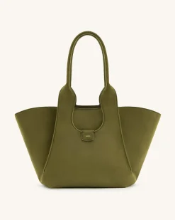 Cara Faux Suede Tote Bag - Dark Olive