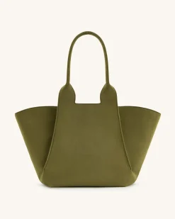 Cara Faux Suede Tote Bag - Dark Olive