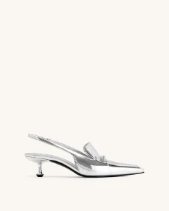 Carla Metallic Kitten Heel Pumps - Silver