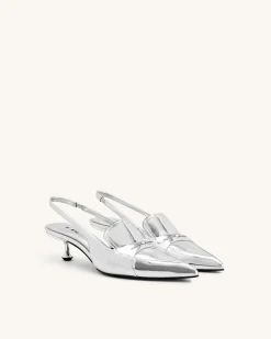 Carla Metallic Kitten Heel Pumps - Silver