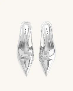 Carla Metallic Kitten Heel Pumps - Silver