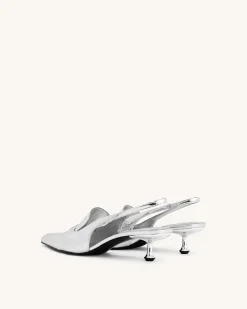 Carla Metallic Kitten Heel Pumps - Silver