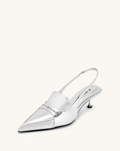 Carla Metallic Kitten Heel Pumps - Silver