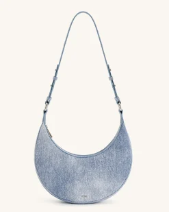 Carly Denim Embossed Saddle Bag - Blue