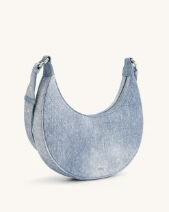Carly Denim Embossed Saddle Bag - Blue