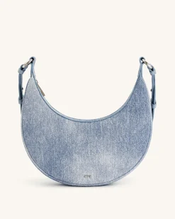 Carly Denim Embossed Saddle Bag - Blue