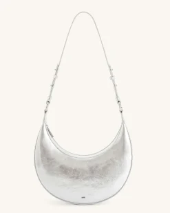 Carly Metallic Saddle Bag - Silver