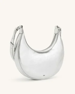 Carly Metallic Saddle Bag - Silver