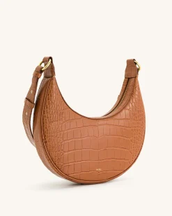 Carly Saddle Bag - Acorn Brown Croc