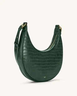 Carly Saddle Bag - Dark Green Croc
