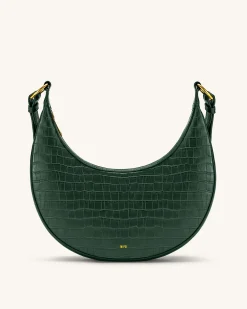 Carly Saddle Bag - Dark Green Croc