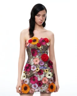 Cassian Floral Embroidered Mini Dress - Black Multi